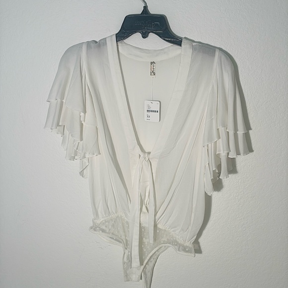 Call Me Later Off-white Tiered Ruffle Plunge Bodysuit by Intimately Free People. - Picture 1 of 3